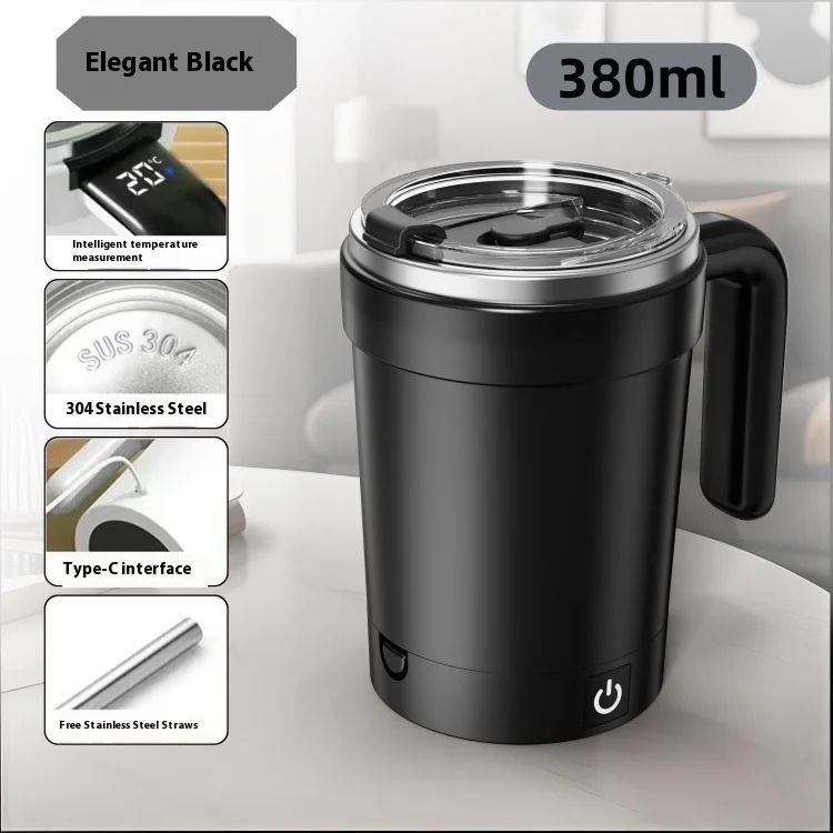 Smart Self-Stirring Temperature Display Mug – USB Rechargeable Magnetic Coffee & Protein Mixer Cup 13 fl oz