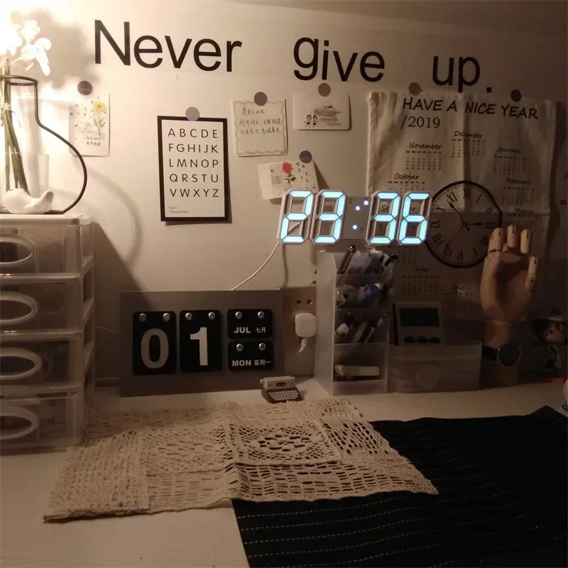Adjustable LED Digital Clock Wall Decoration, Glow Night Mode for Bedroom, Aesthetic Room Decor Watch