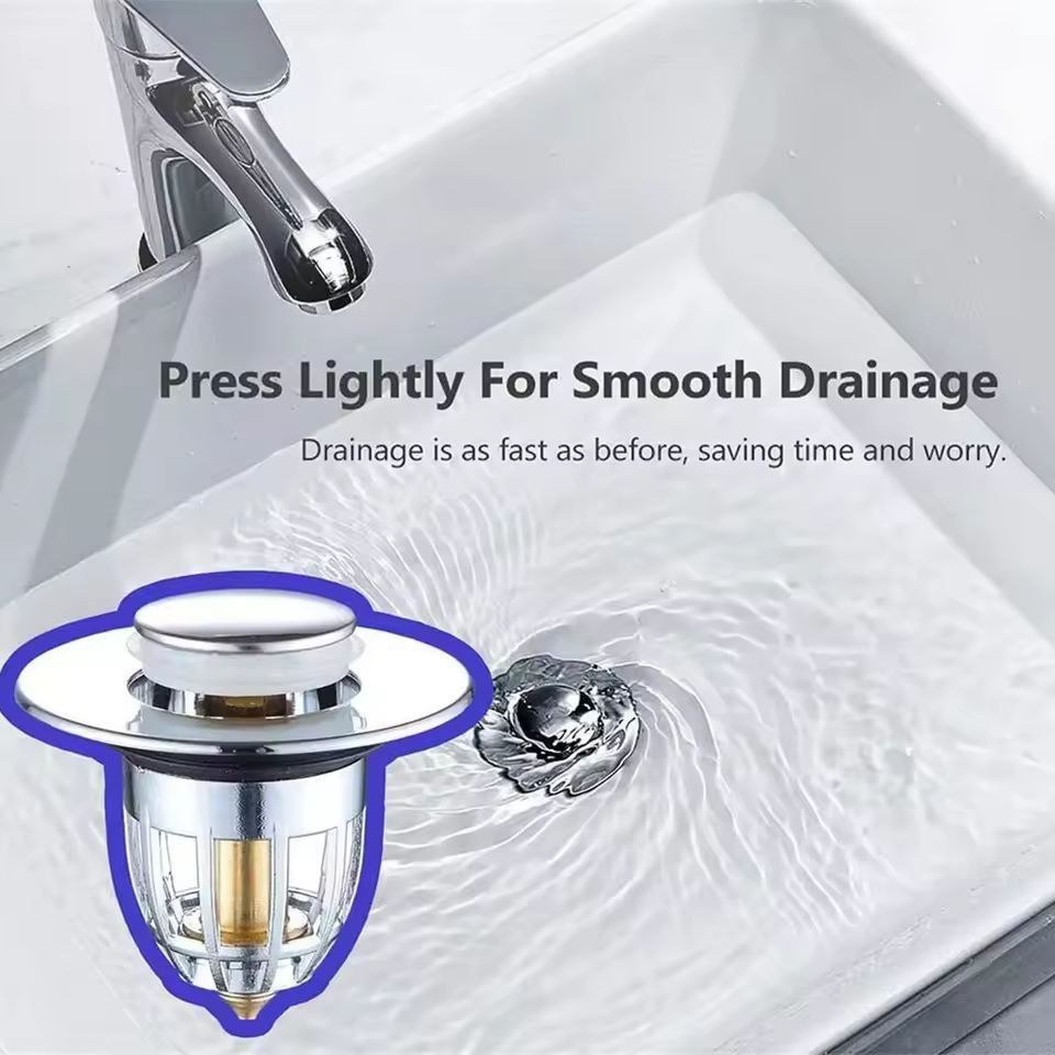 Premium Universal Pop-Up Sink Drain Stopper with Built-in Hair Catcher