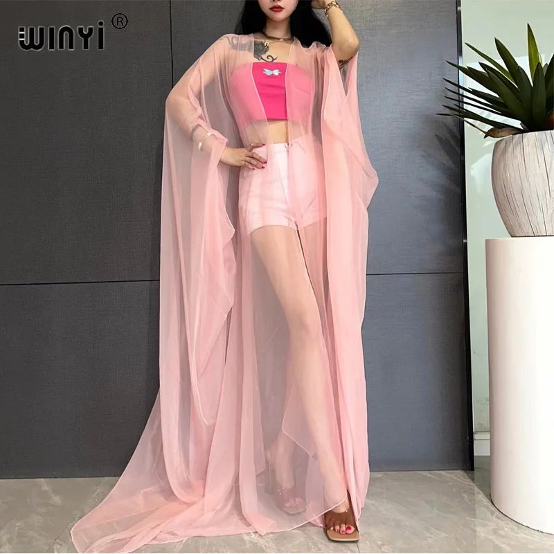 Sheer Monochrome Kimono Beach Cover Up