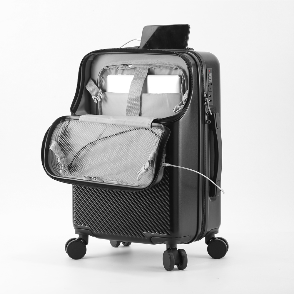 Stylish Business Carry-On Luggage with Cup Holder, Compact Lightweight Suitcase