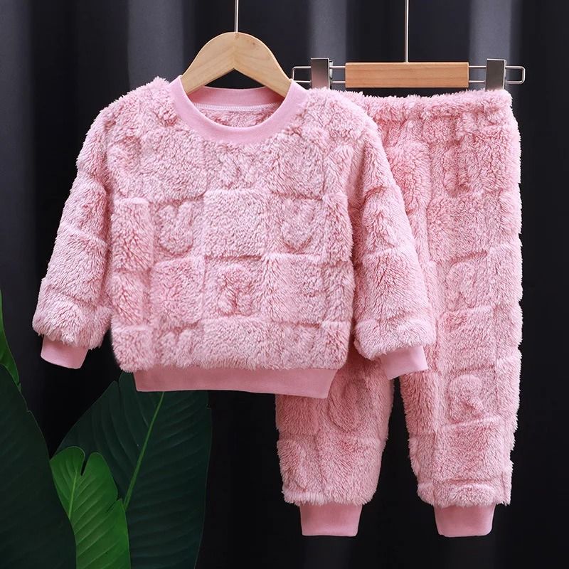 Flannel Kids Pajama Set Girls Boys Long Sleeve Top and Pants