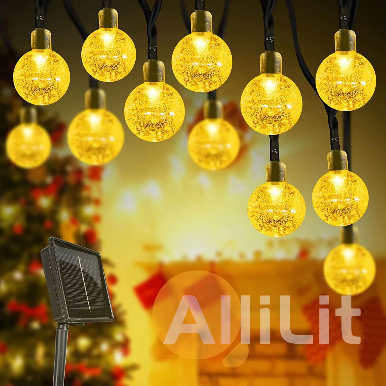 Solar Outdoor String Lights 200 LED Crystal Globe Waterproof Fairy Lights for Garden and Party Decor