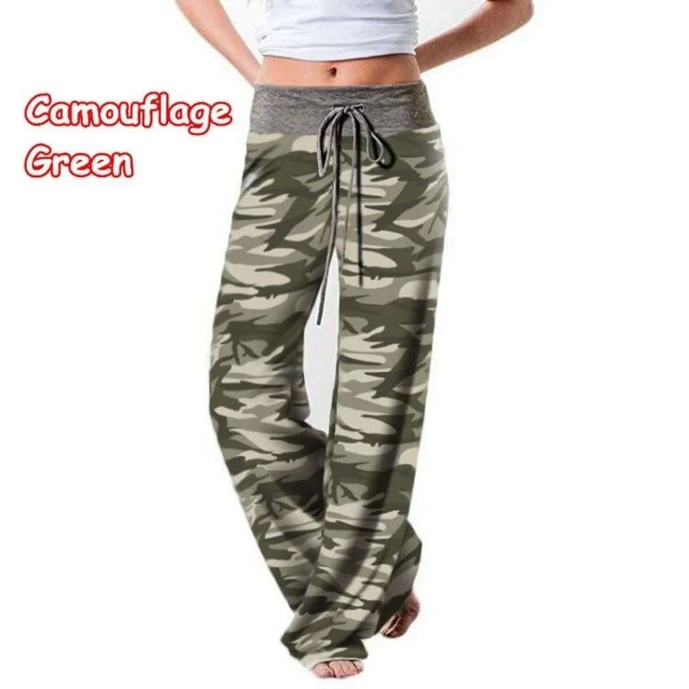 Women Casual Wide Leg Yoga Pants with Drawstring and Stretch Fit