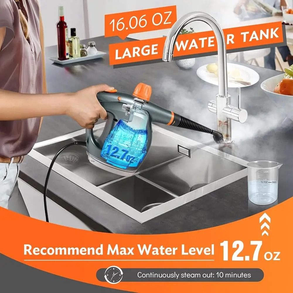 Powerful Handheld Steam Cleaner with Safety Lock and Detergent Container