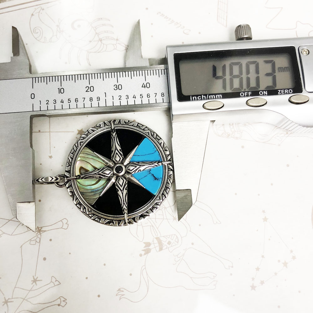 Turquoise Compass Pendant in Sterling Silver Lucky Charm Gift