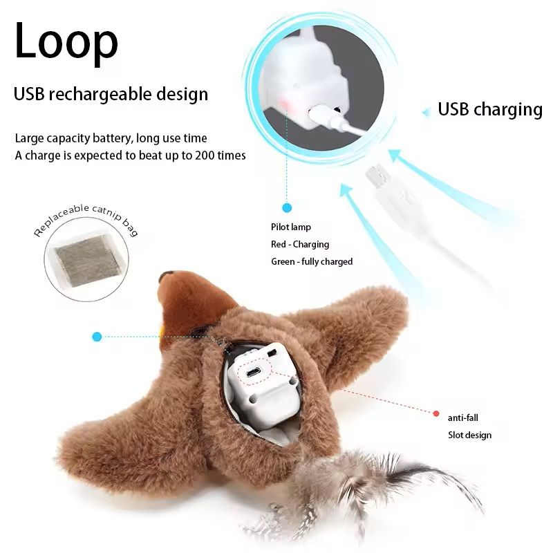Interactive Rechargeable Cat Toy with Chirping Flapping Bird