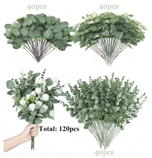 EverGreen Bulk Eucalyptus Stems Set – Mixed Silver Dollar Artificial Leaves (30/60/120PCS)