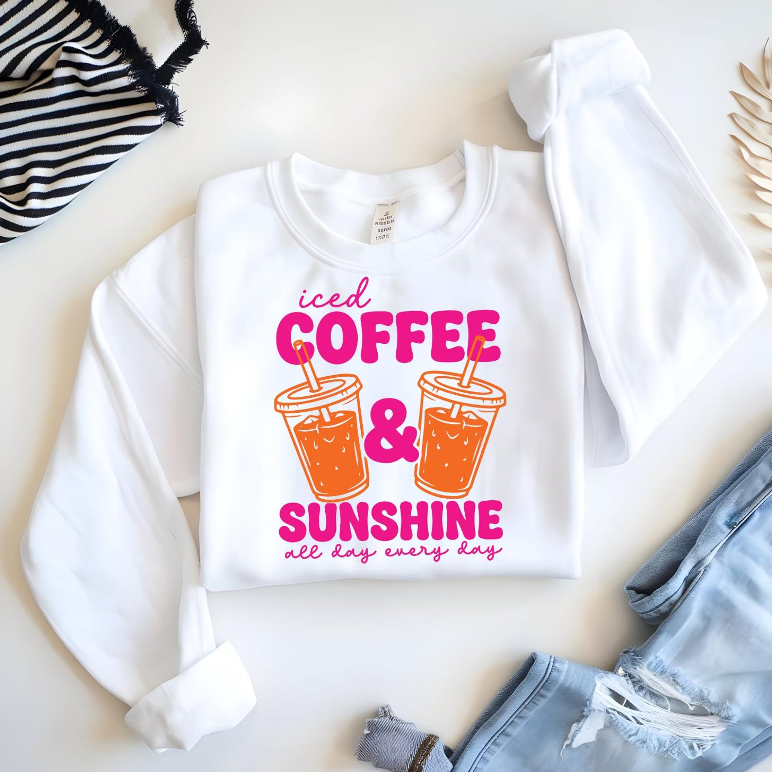 Iced Coffee and Sunshine Shirt Cute Coffee Lover Summer Graphic Tee Gift
