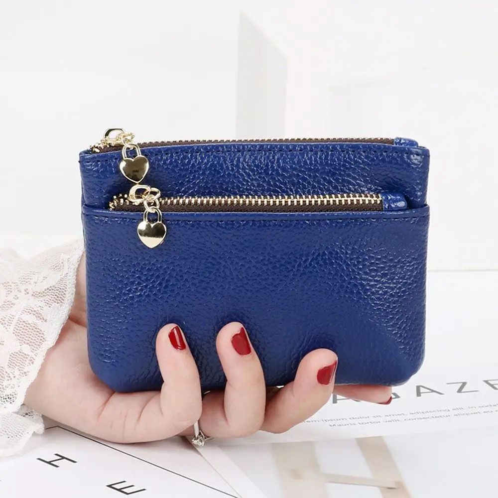 Double Zipper Heart Detail Mini Coin Purse