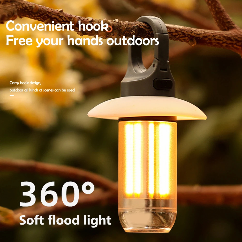 LED Rechargeable Flashlight, Camping Lantern, Bright Portable, Waterproof Hiking, Fishing Outdoor Hanging Tent Lamp
