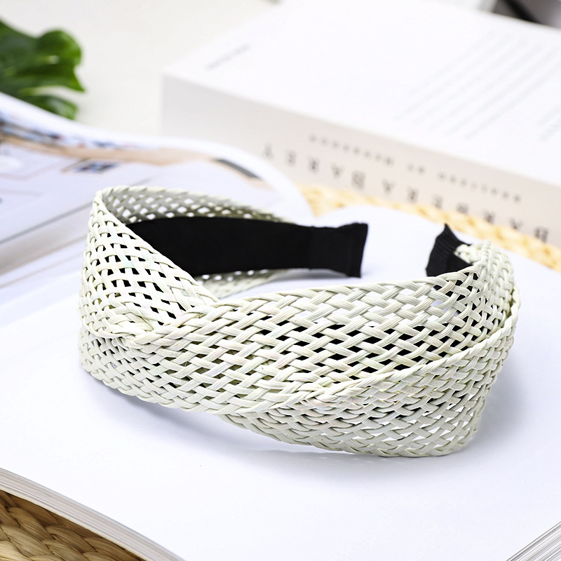 Weaving Cross Hair Hoop, Beach Style Straw Headband, Wide-Brimmed Headwear