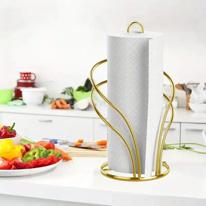 Elegant Gold Metal Paper Towel Holder with Stable Base