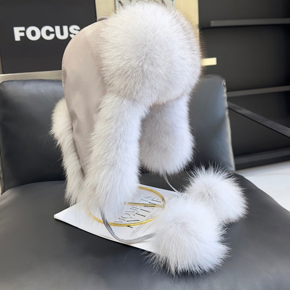 Women's Real Fox Fur Hats Aviator Trapper Snow Skiing Winter Raccoon Fur Bomber Earflap Hat Cap