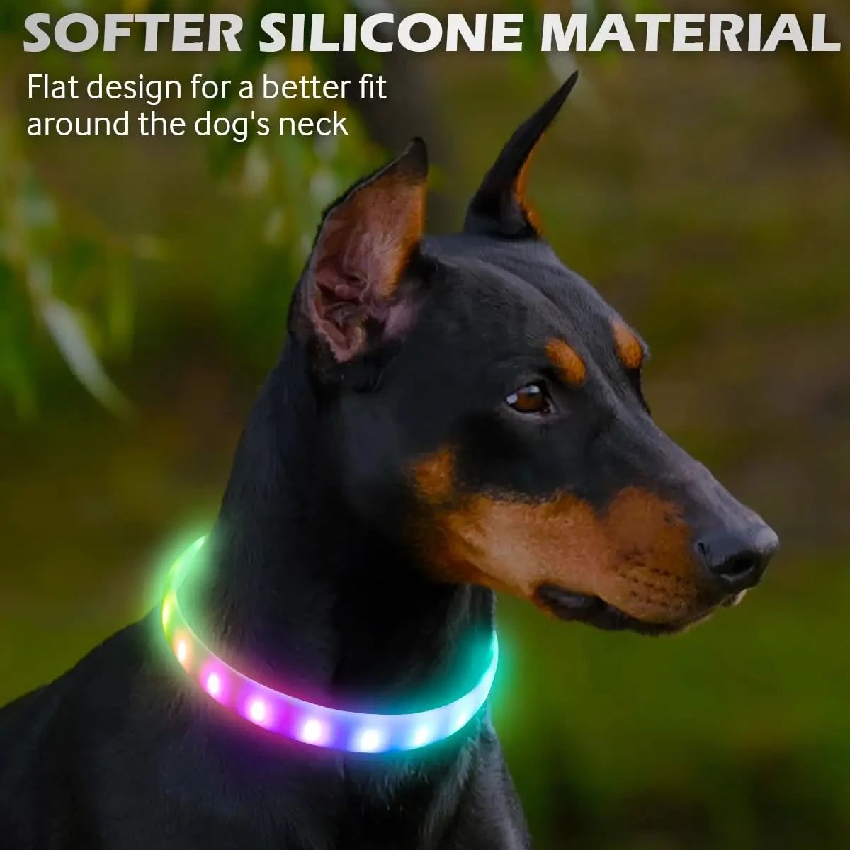 LED Glowing Dog Collar with USB Rechargeable Glowing Collar, 9 Flashing Modes, Adjustable Soft Silicone Collar for Large