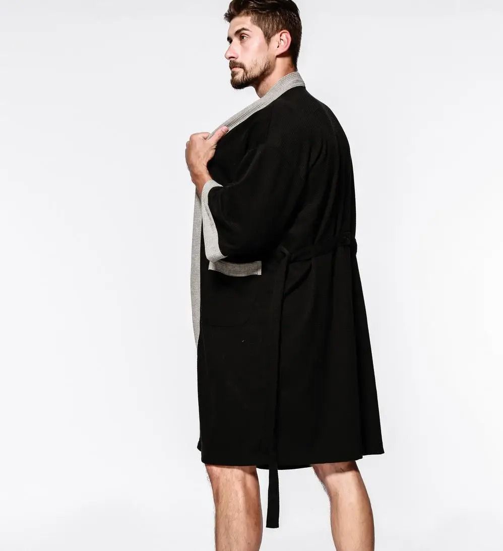 Mens & Womens Cotton Waffle Kimono Robe – Professional Couple's Sauna Yukata & Casual Home Wear