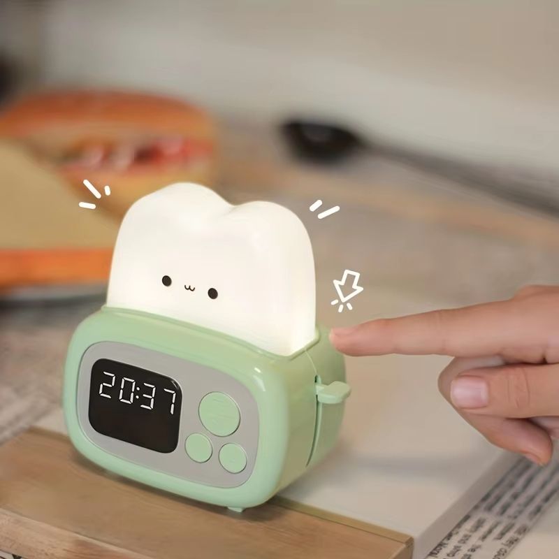 Cute Bread Night Light Alarm Clock USB Dimmable Sleep Companion