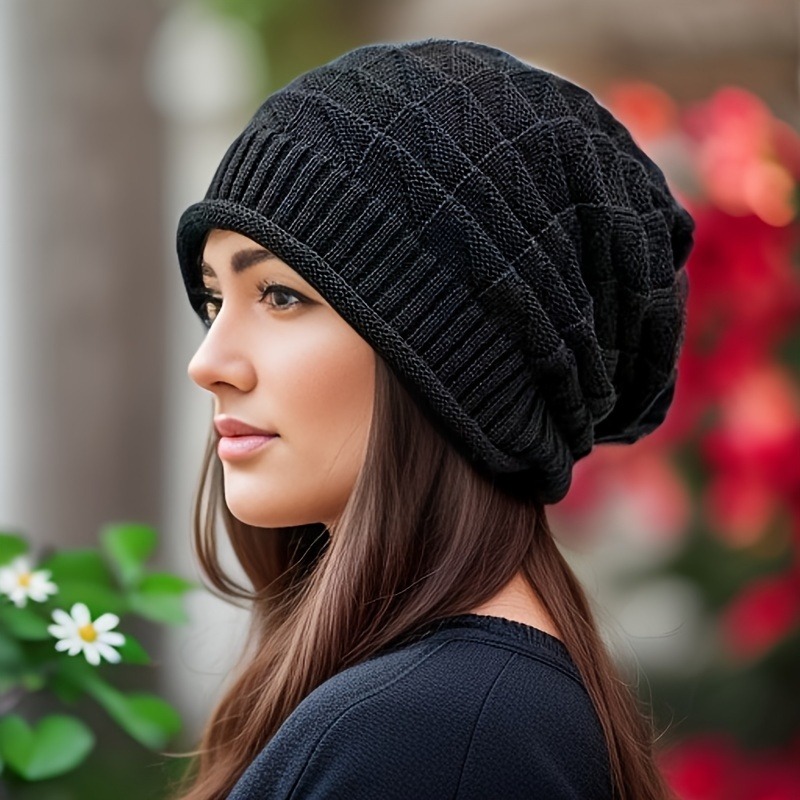 Chunky Slouch Cap with Elastic Ear Warmers, Women's Beanie Hat Fashionable, Lightweight For Autumn