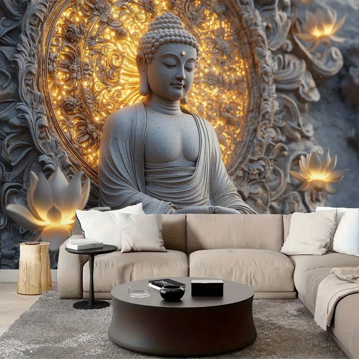 Giant Spiritual Buddha & Sacred Lotus Tapestry | Zen Meditation Wall Hanging