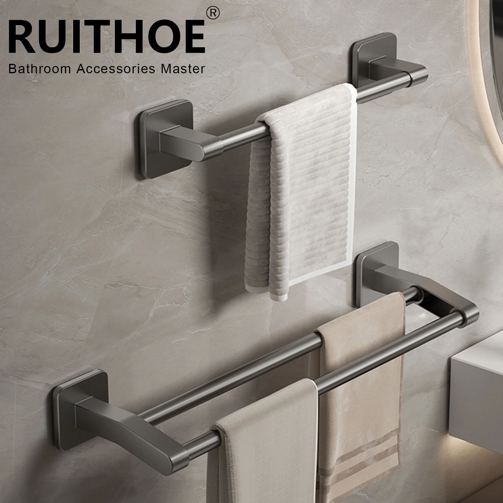 Wall Mount Double Towel Rack – No Drill ABS 2-Tier Bathroom Towel Bar