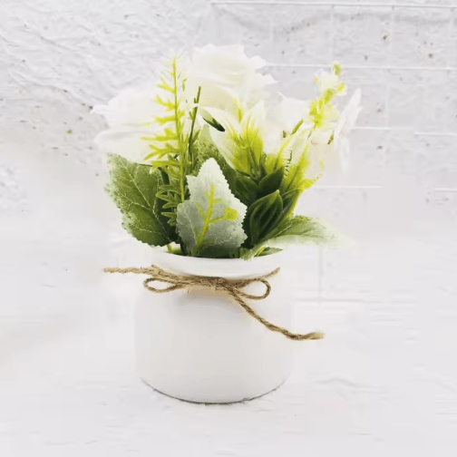 Artificial Potted Three-Rose Bonsai – Elegant Desktop Flower Decor