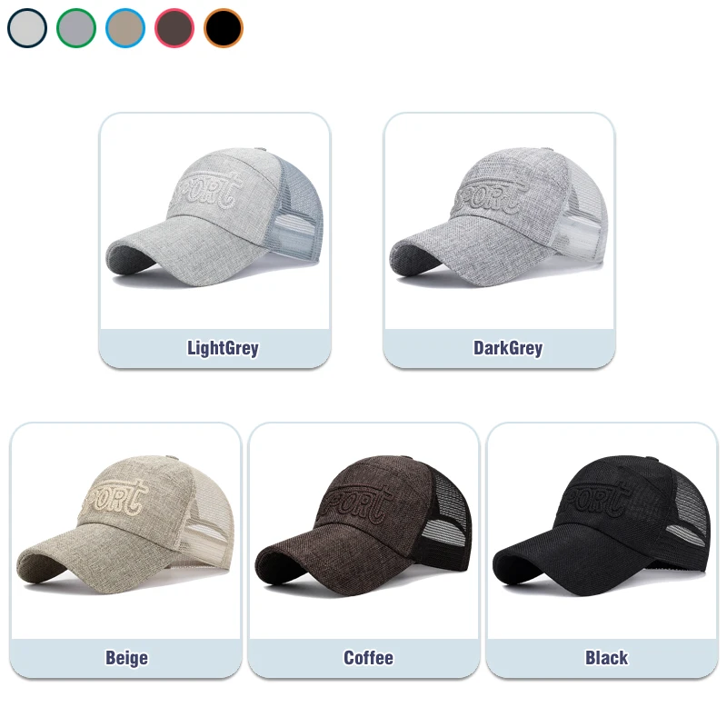 Breathable Linen Mesh Snapback Baseball Cap for Men Lightweight Summer Sports Hat