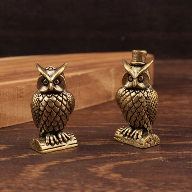 Artisanal Brass Owl Ornament – Handmade Boho Decorative Figurine for Modern Desks & Luxury Home Sanctuary Decor