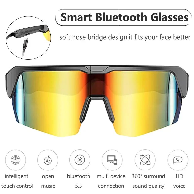 Bluetooth Smart Glasses with Audio Call, Music Playback and Remote Touch Controls for Cycling, Sports, Driving