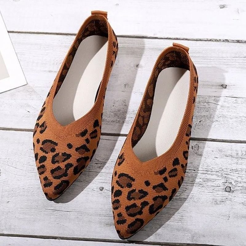 Women houndstooth knit ballet flats point toe mesh loafers casual driving shoes