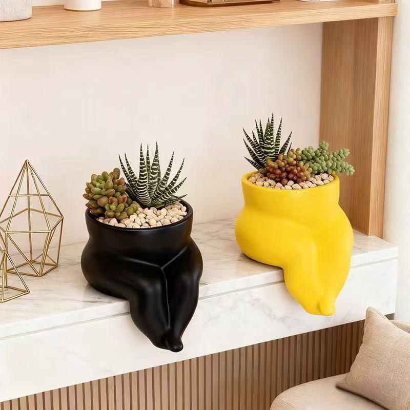 Creative Sitting Planter Pot Cute Fat Leg Flowerpot Decorative Indoor Outdoor Garden Decor