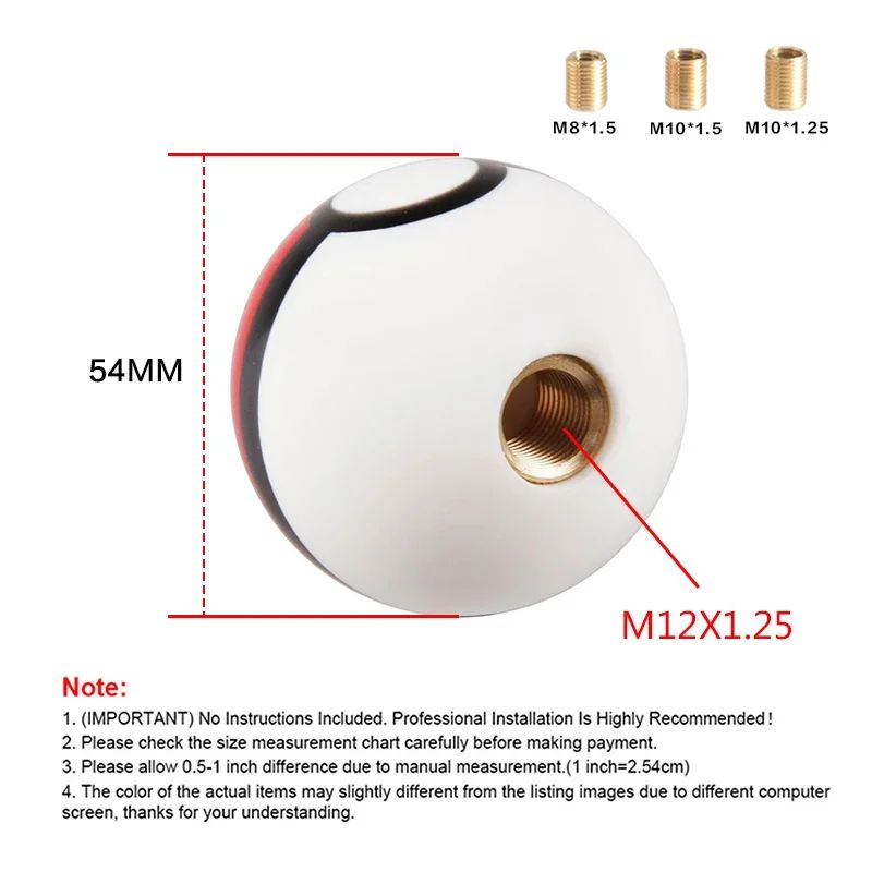 PokeBall 54mm Pokeball shift knob Universal Acrylic Racing Gear Shifter with 3 Thread Adapters