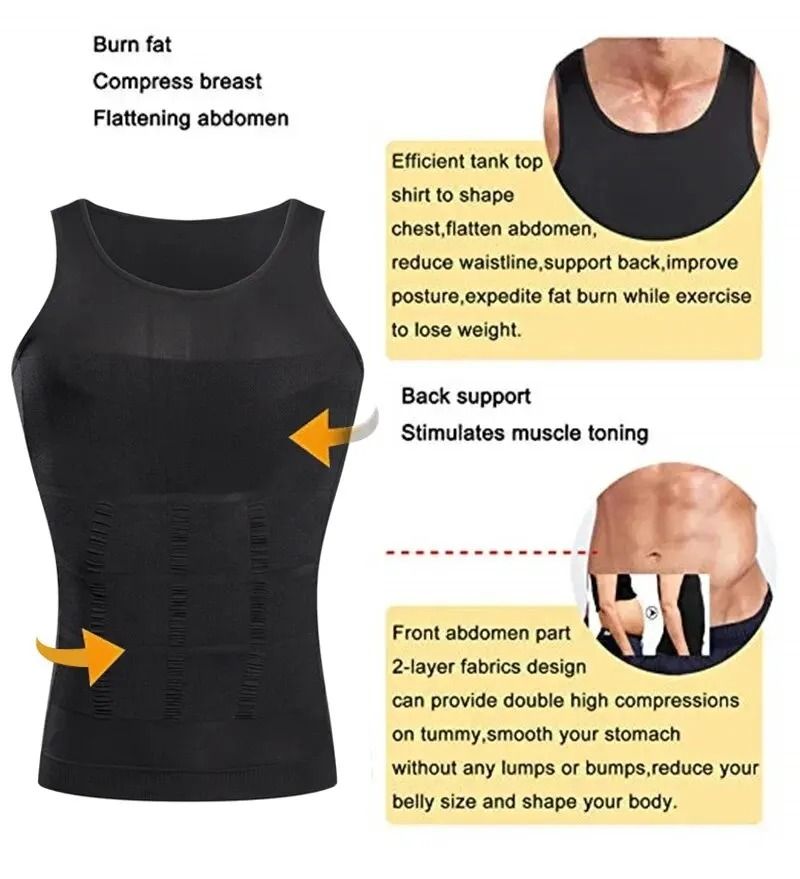 Mens Compression Vest Slimming Body Shaper Waist Trainer Tank Top