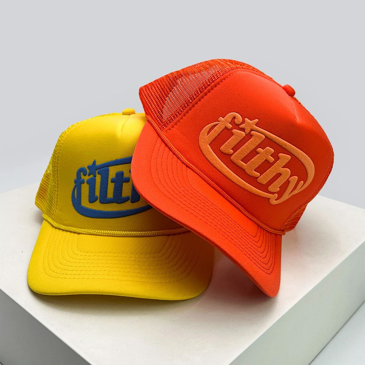 Unisex Color Block Letter Mesh Trucker Cap