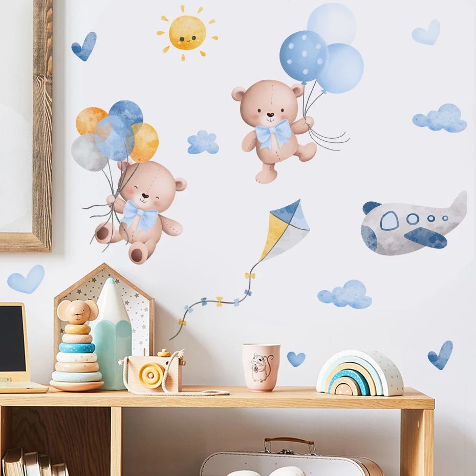 Cartoon Bear Balloon Wall Stickers Kids Room Nursery Wall Decals