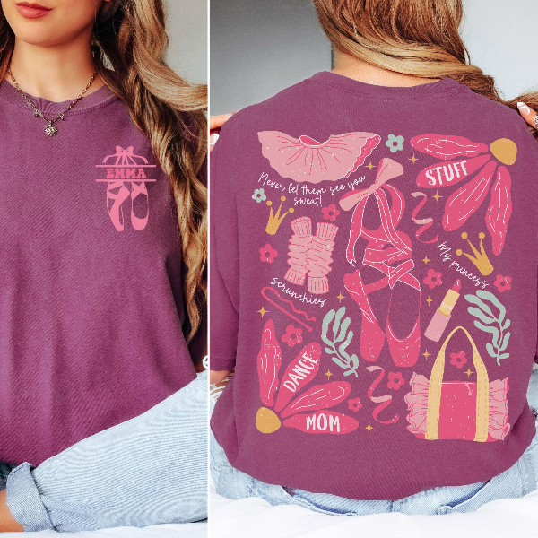 Dance Mom Essentials Shirt Trendy Back Print Graphic Tee Cute Recital Mom T-Shirt