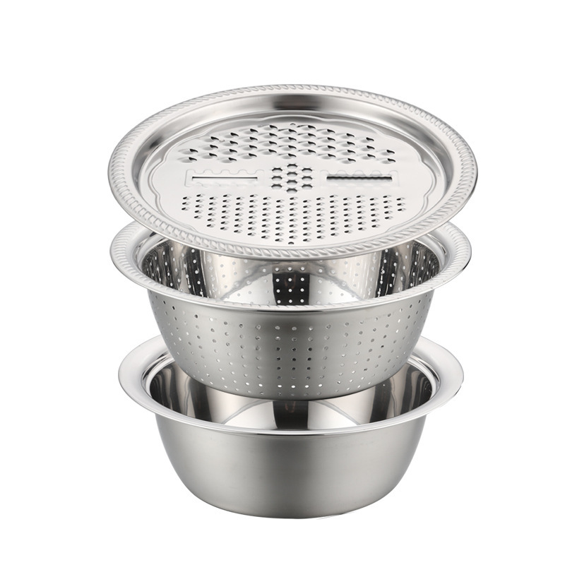 Multifunctional Vegetable Slicer, Stainless Steel Potato Slicer, Drain Basket, and Washing Basin