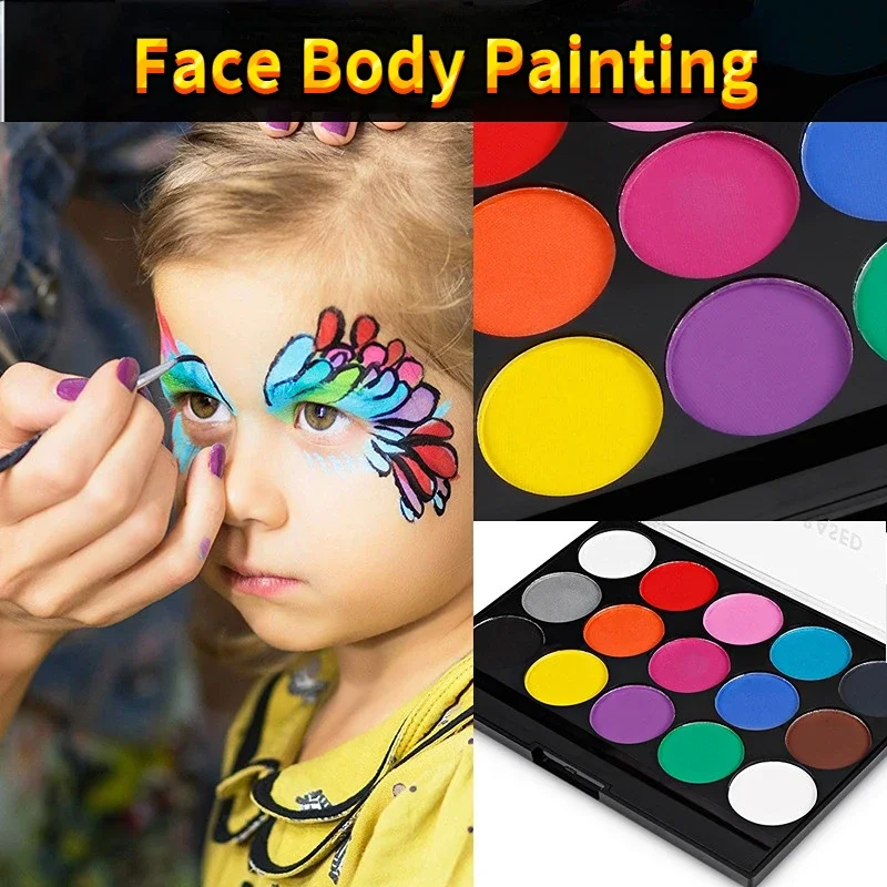 15Colors Face Painting Kit Body Makeup, Non Toxic Paint Oil with Brush for Fancy Dress, Halloween Christmas Party