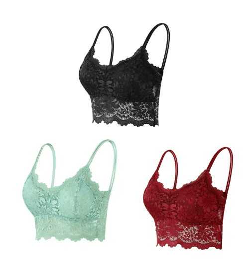 3-Piece Seamless Wireless Lace Bralette Set