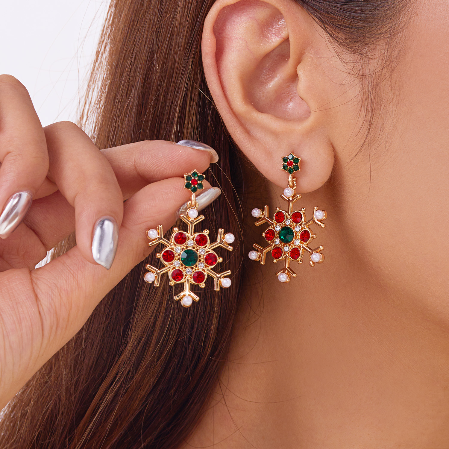 New Year Party Gifts, Crystal Zircon Pearl Dangle Earrings for Women, Fashion Christmas Snowflake Stud Jewelry