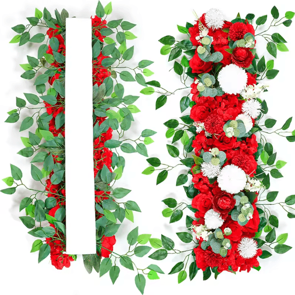 Luxury White Rose & Pampas Grass Flower Row for Elegant Wedding Decor