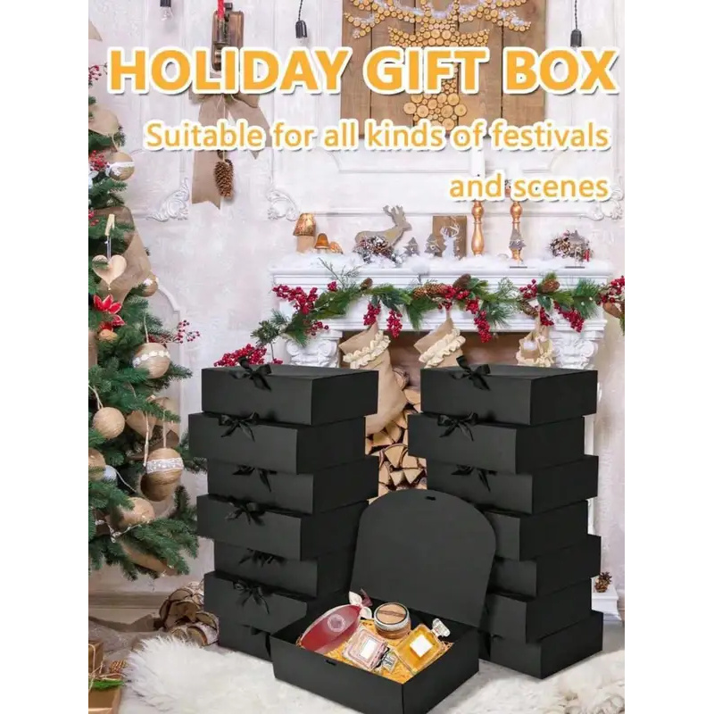 Black Gift Box with Lid, Elegant Gift Box with Ribbon for Best Man Proposal, Graduation Favors