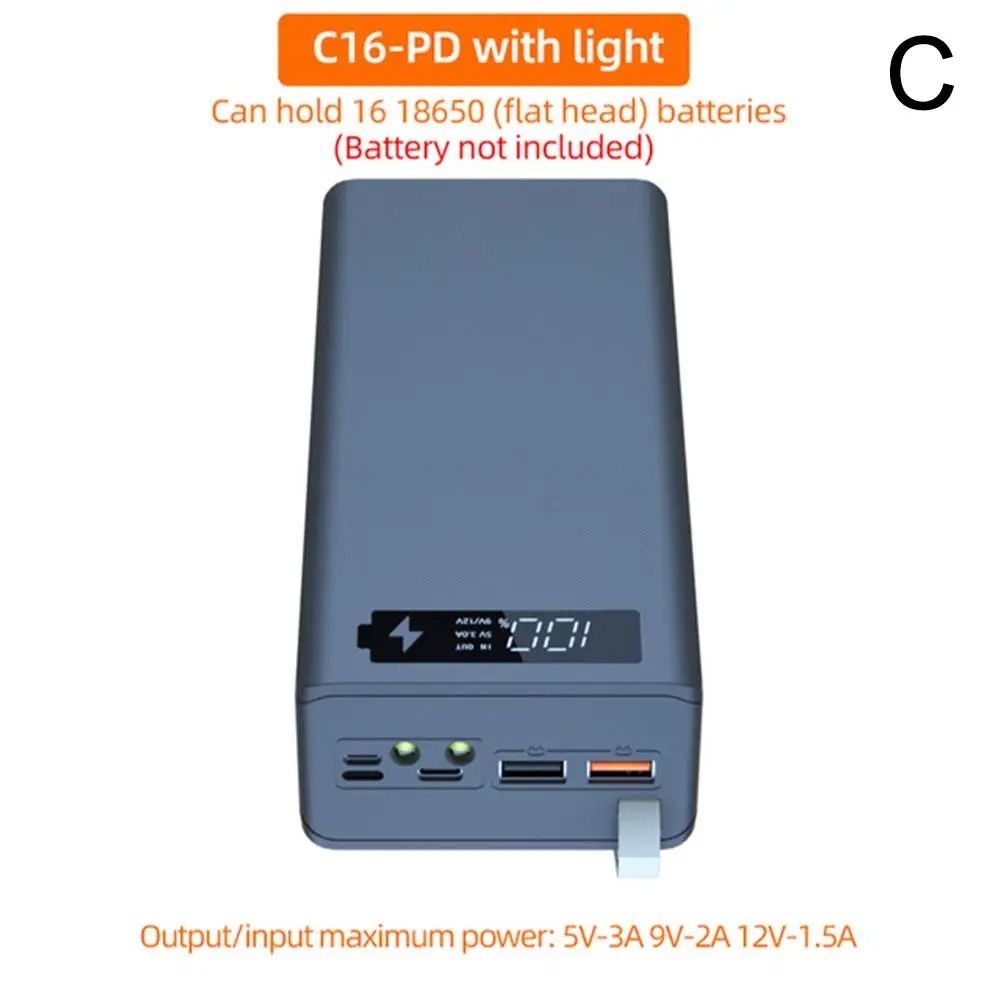 16-Slot 18650 Battery Holder Power Bank Case