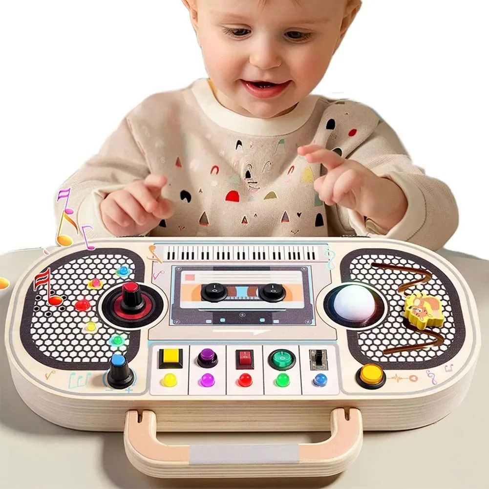 Montessori Wooden Busy Board Toddler Sensory Light Switch Control Fine Motor Toy