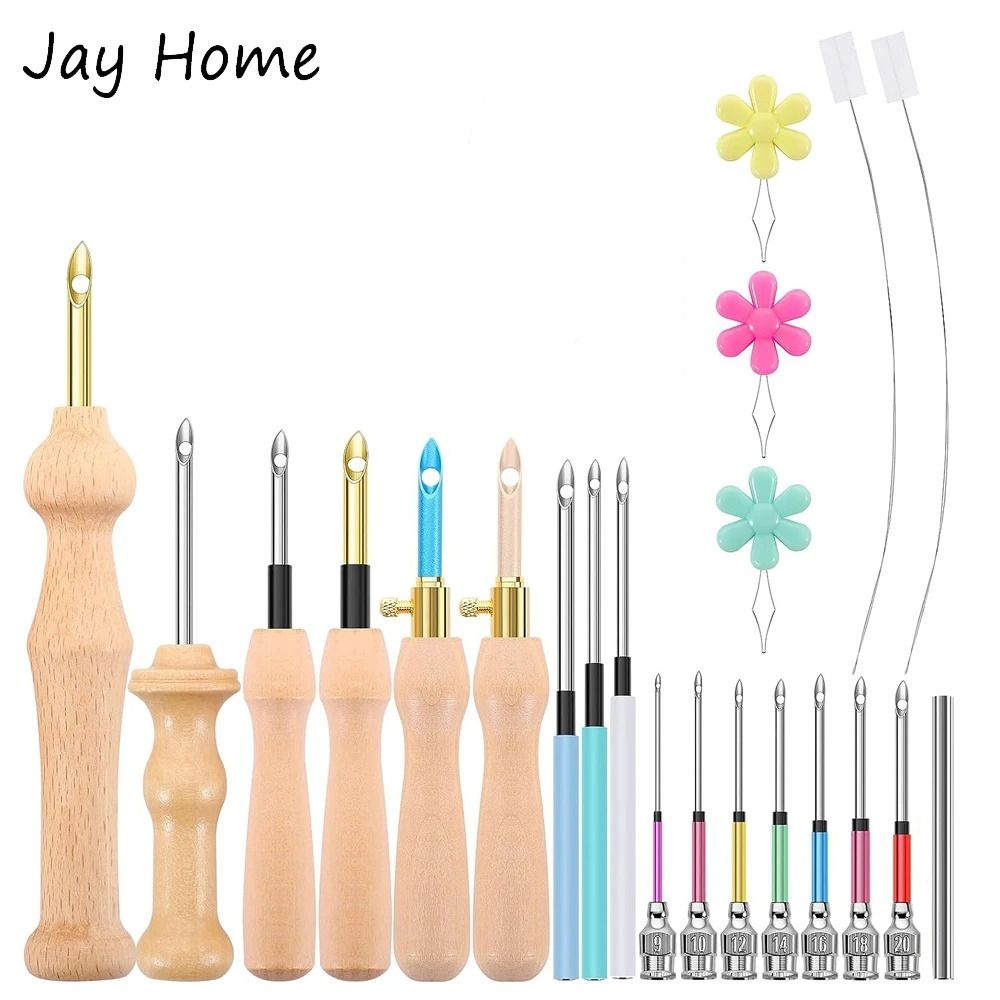 Embroidery Punch Needle Kit with 13 Tools and Wooden Handle