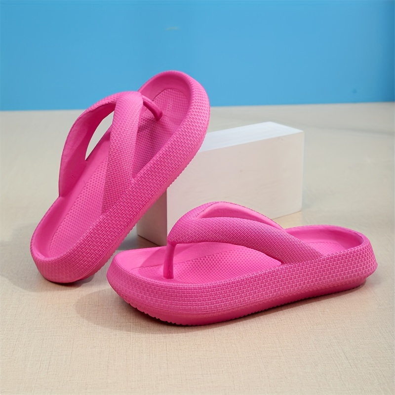 Women's Pillow Flip Flops - Solid Color Soft Sole Wear-resistant Non Slip Slide Shoes - Indoor & Outdoor Slides