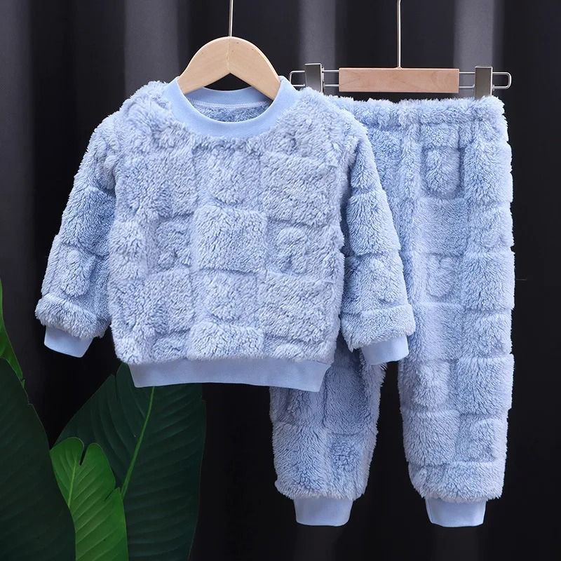 Flannel Kids Pajama Set Girls Boys Long Sleeve Top and Pants