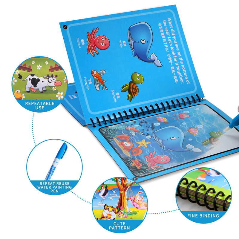 Reusable Magic Water Drawing Book, Montessori Sensory Toy for Toddlers, Educational Coloring Activity