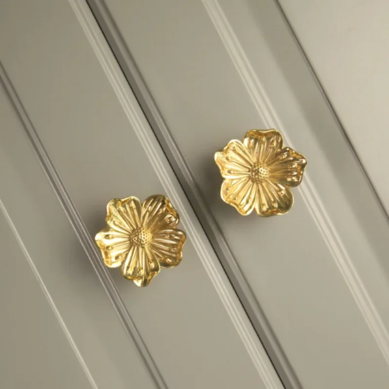Solid Brass Flower Cabinet Knob Single Hole Vintage Drawer Pull