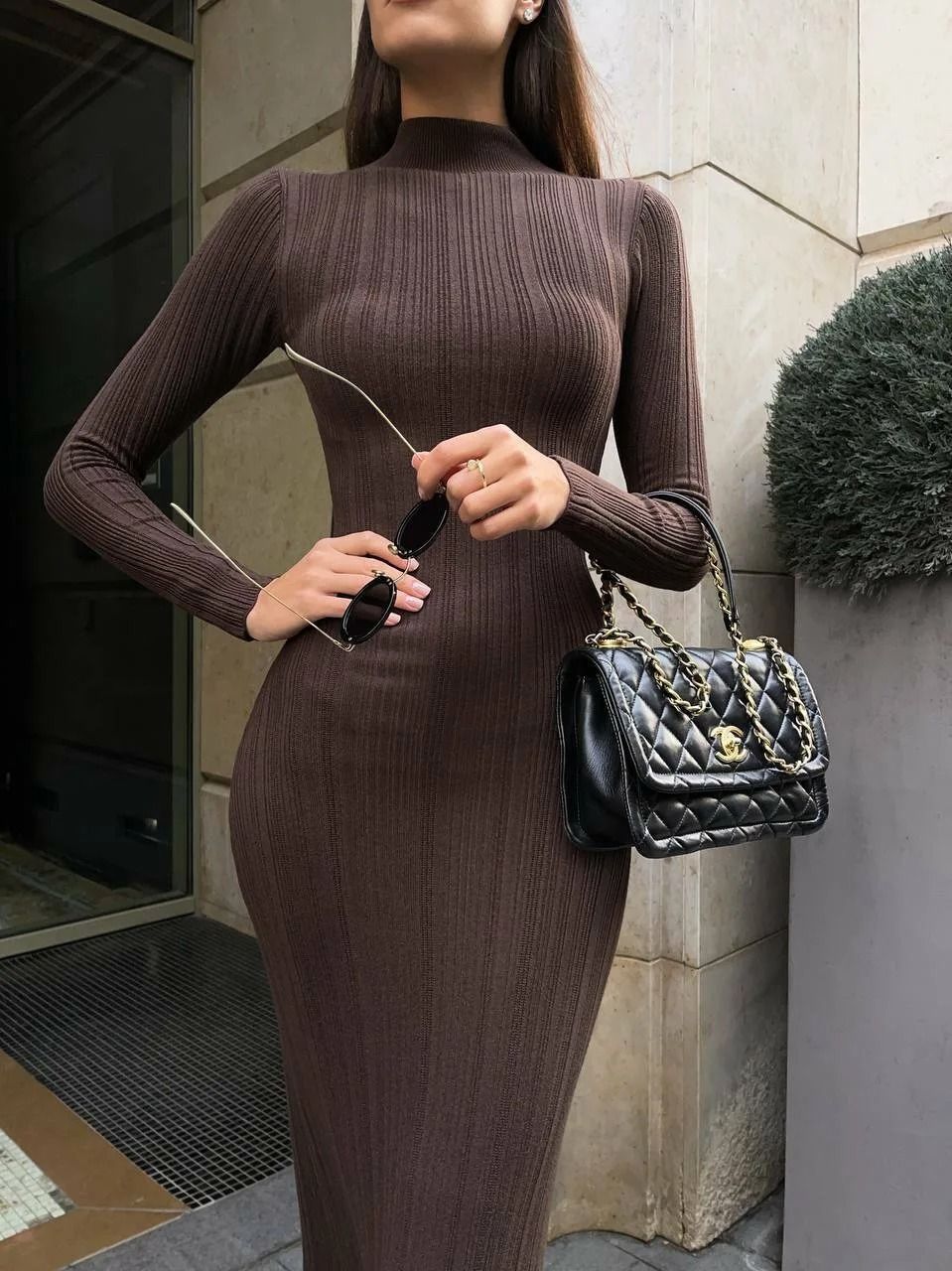 VEITCHE Knitted Long-Sleeved Sweater Dress - Sexy Slim Fit Striped Winter Maxi