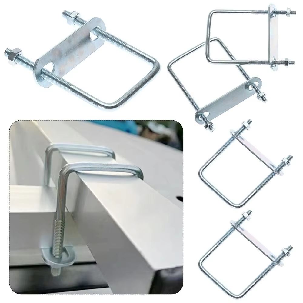 2 Sets M6 Iron Square U-Bolt Right-Angle Screw Clamp with Baffle